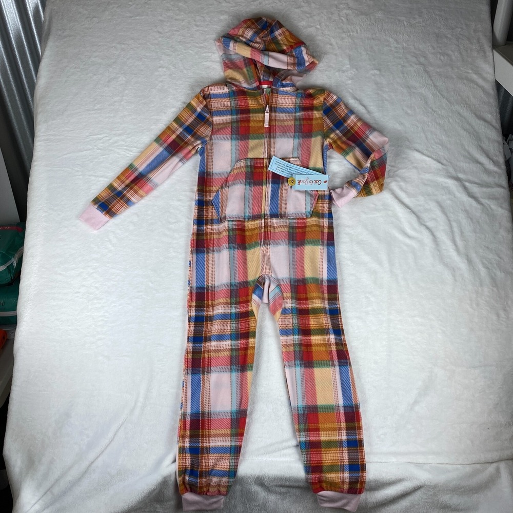 Cat & Jack Sleepwear Union Suit Girls Small Pink Printed Flame Resistant Hooded